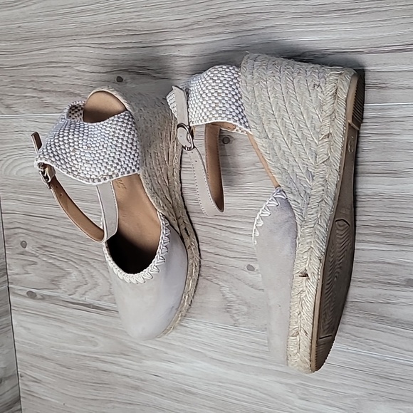 Paseart Tan Suede Espadrille Wedge Sandals Ankle Strap Jute Platform Size 38 - Picture 3 of 11